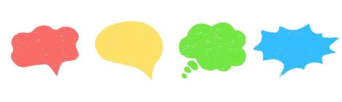 Set of blank speech bubbles doodle. Colorful Message cloud chalk , comic conversation balloon. Texture grunge dialog sign texture. Hand drawn illustration, in pastel colors vector