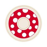 Polka Dot Saucer top view. Soviet red Plate in Retro style. Teaware, kitchenware with rim. Home Dessertware. Porcelain empty Dish from service. Isolated. Flat design. Color illustration vector