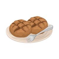 chocolate Bread and Fork on Plate vector