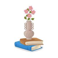 Stacked Books with Vase vector