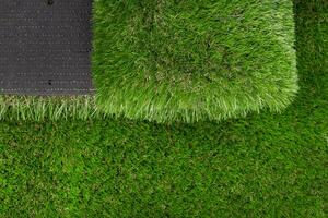 Synthetic Grass Turf Layers Showing Backing and Grass Fibers photo