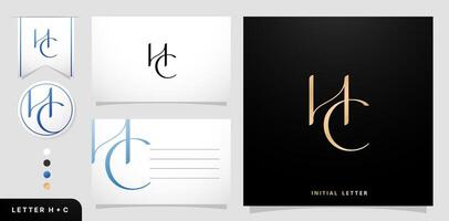 HC logos design template elements isolated white and black with business card for company branding ads campaigns, letterpress, embroidery, covering invitations, envelope signs symbols vector