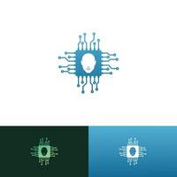Human head tech icon, AI chip technological brain, Artificial intelligence, Design concept vector