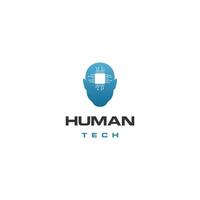 Human head tech icon, AI chip technological brain, Artificial intelligence, Design concept vector
