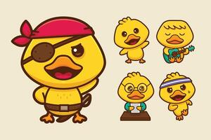 cute duck cartoon character set vector