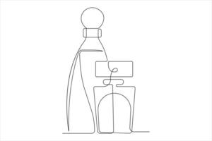 Hand drawn perfume bottle design. One line continuous drawing of outline illustration vector