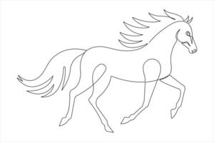One continuous single line drawing of animal horse design outline illustration vector