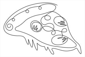 Continuous single one line drawing of delicious sliced cheese pizza design outline illustration vector