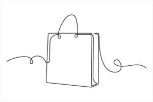 Continuous single line drawing of shopping bag design. Simple paper bag one line illustration vector