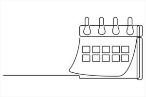 Continuous one line drawing of calendar icon. memorable date, countdown, holiday, weekday and weekend illustration vector