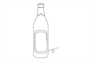 Wine bottle continuous one single line art drawing of design outline minimalism illustration vector