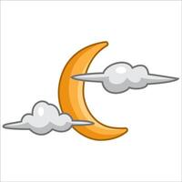 Yellow crescent moon with clouds vector