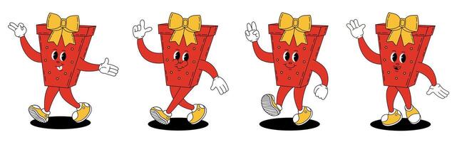 Groovy retro Christmas gift. Christmas characters in groovy style. vector