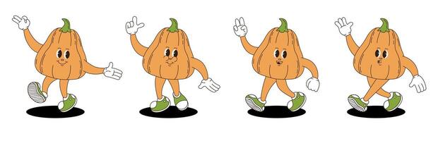 Pumpkin in retro groovy style. Groovy retro characters of pumpkin. vector