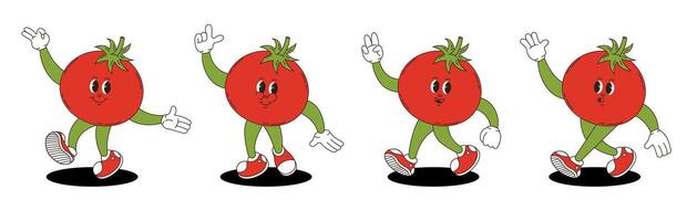 Tomato retro groovy style. Groovy retro characters of tomato. vector