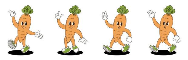 Carrot retro groovy style. Groovy retro characters of carrot. vector
