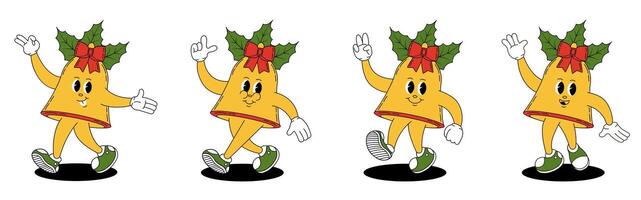 Groovy retro Christmas bell. Christmas characters in groovy style. vector
