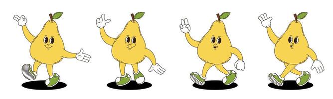 Pear in retro groovy style. Groovy retro characters of pear. vector