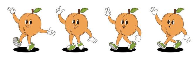 Peach in retro groovy style. Groovy retro characters of peach. vector