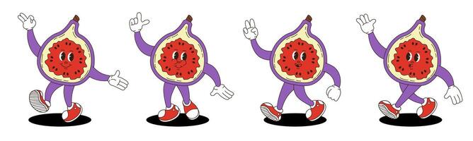 Fig in retro groovy style. Groovy retro characters of fig. vector