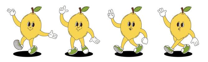 Lemon in retro groovy style. Groovy retro characters of lemon. vector