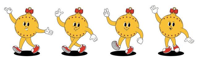 Groovy retro Christmas tree toy. Christmas characters in groovy style. vector