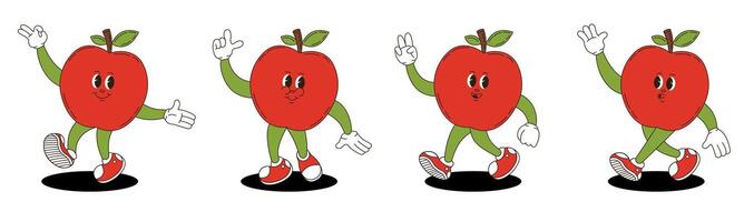 Apple in retro groovy style. Groovy retro characters of apple. vector