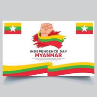 Happy Myanmar independence Day Banner and hand flag design vector