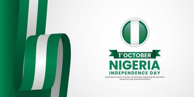 Nigeria Independence Day 1st October background with waving ribbon flag. Template for Poster, Banner, Advertising, Greeting Card or Print Design Element vector