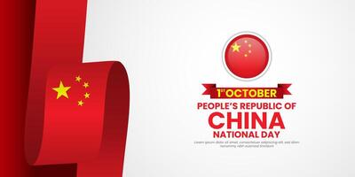 china national day with waving ribbon flag background with copy space for text vector