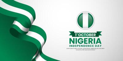 Nigeria Independence Day 1st October background with waving ribbon flag. Template for Poster, Banner, Advertising, Greeting Card or Print Design Element vector
