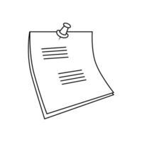 Note paper with pushbutton icon, reminder sticker pinned linear sign isolated on white background - editable stroke. vector