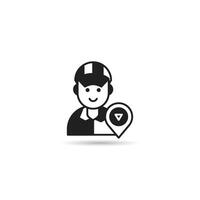 deliveryman and map pin icon on white background vector