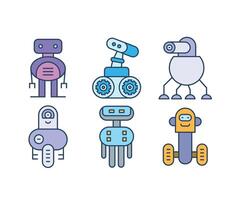 space robot character icons set vector
