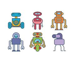 cartoon robot character icons set vector