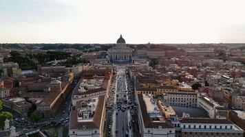 Aerial view of the dwarf Vatican City state in Rome, Italy. Top view of St. Peter's Square in Vatican City at sunset. video
