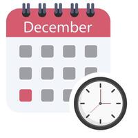 Flat icon of calendar with clock isolated on white background. vector