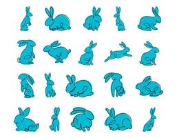 Artistic Outline Rabbit Element Set vector