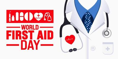 World First Aid day background or banner design template. Holiday concept. Template for background, banner, card, poster, placard, design template with unique shapes with standard color. vector