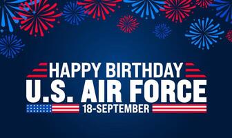 US Air Force birthday background or banner design template with usa flag and fireworks. Holiday concept. Template for background, banner, card, poster, placard, design template with unique shapes. vector