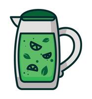 A pitcher of green juice with lime slices vector