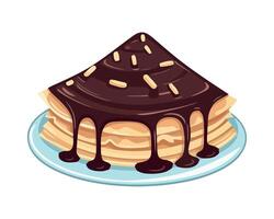 A stack of pancakes with chocolate sauce on top vector
