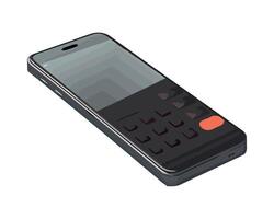 A black cell phone with a red button on the screen vector