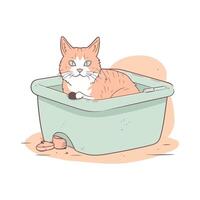 A cat is sitting in a litter box vector