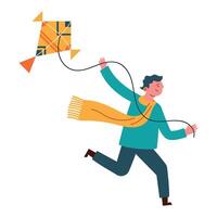 Man running with kite illustration vector