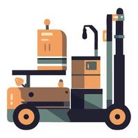 A forklift truck with a large container on top vector
