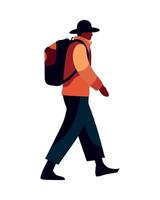 A man with a backpack walking on a white background vector