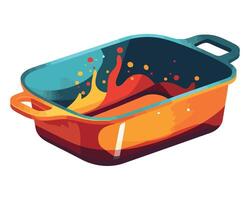 An illustration of a pan with food in it vector