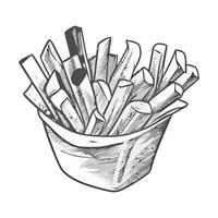 French fries in a bowl sketch illustration vector