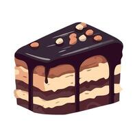 A piece of cake with chocolate and nuts on top vector